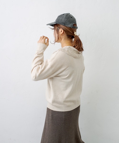 PUAL CE CIN（ピュアルセシン）の「すかし編み襟ニットプルオーバー（ニット/セーター・レディース・チャコールグレー/ブルーグレー/グレイッシュベージュ/ナチュラル・FREE）」の13枚目の写真