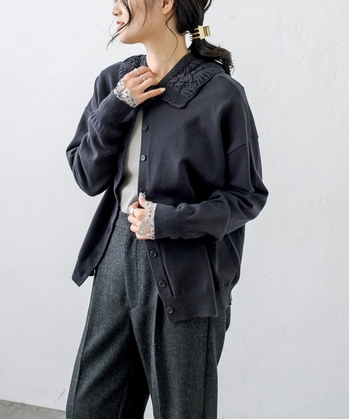 PUAL CE CIN（ピュアルセシン）の「すかし編み襟ニットプルオーバー（ニット/セーター・レディース・チャコールグレー/ブルーグレー/グレイッシュベージュ/ナチュラル・FREE）」の19枚目の写真