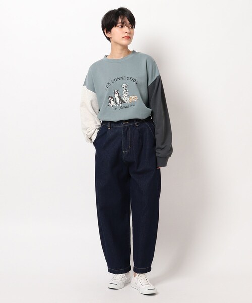 BASECONTROL(ベースコントロール)の「◆ビンテージ風 ドッグ刺繍 クルーネックスウェット トレーナー(スウェット・レディース・ブラック/アイボリー/ブルー系5・99)」の13枚目の写真