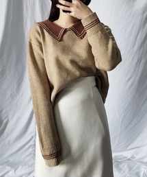 me+em select | ライン襟クロップドカラーニットプルオーバー(ニット/セーター)