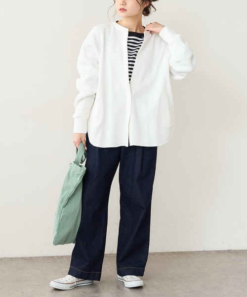 PUAL CE CIN（ピュアルセシン）の「ワッフル前あきロングスリーブ（Tシャツ/カットソー・レディース・ベージュ/グレー/オフホワイト・FREE）」の6枚目の写真