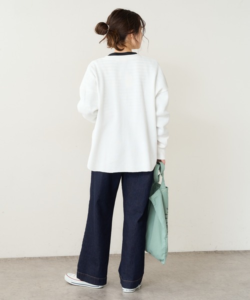 PUAL CE CIN（ピュアルセシン）の「ワッフル前あきロングスリーブ（Tシャツ/カットソー・レディース・ベージュ/グレー/オフホワイト・FREE）」の7枚目の写真