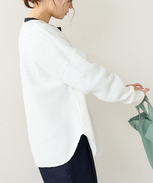 PUAL CE CIN（ピュアルセシン）の「ワッフル前あきロングスリーブ（Tシャツ/カットソー・レディース・ベージュ/グレー/オフホワイト・FREE）」の5枚目の写真