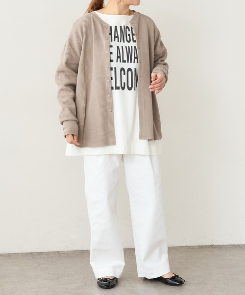 PUAL CE CIN（ピュアルセシン）の「ワッフル前あきロングスリーブ（Tシャツ/カットソー・レディース・ベージュ/グレー/オフホワイト・FREE）」の10枚目の写真