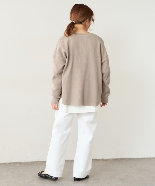 PUAL CE CIN（ピュアルセシン）の「ワッフル前あきロングスリーブ（Tシャツ/カットソー・レディース・ベージュ/グレー/オフホワイト・FREE）」の11枚目の写真