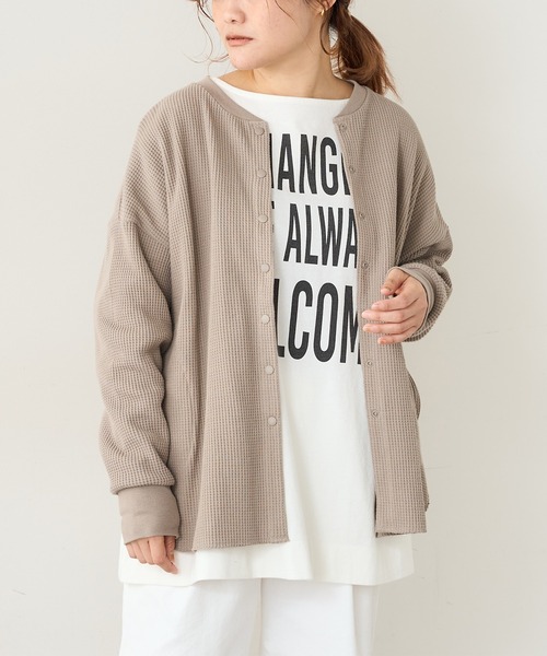 PUAL CE CIN（ピュアルセシン）の「ワッフル前あきロングスリーブ（Tシャツ/カットソー・レディース・ベージュ/グレー/オフホワイト・FREE）」の8枚目の写真