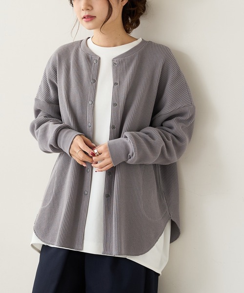 PUAL CE CIN（ピュアルセシン）の「ワッフル前あきロングスリーブ（Tシャツ/カットソー・レディース・ベージュ/グレー/オフホワイト・FREE）」の12枚目の写真