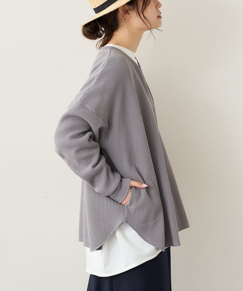 PUAL CE CIN（ピュアルセシン）の「ワッフル前あきロングスリーブ（Tシャツ/カットソー・レディース・ベージュ/グレー/オフホワイト・FREE）」の13枚目の写真