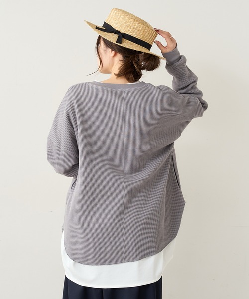 PUAL CE CIN（ピュアルセシン）の「ワッフル前あきロングスリーブ（Tシャツ/カットソー・レディース・ベージュ/グレー/オフホワイト・FREE）」の14枚目の写真