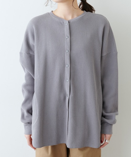 PUAL CE CIN（ピュアルセシン）の「ワッフル前あきロングスリーブ（Tシャツ/カットソー・レディース・ベージュ/グレー/オフホワイト・FREE）」の18枚目の写真