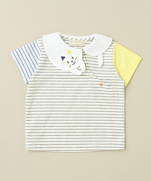 baby cheer（ベイビーチアー）の「ねこ衿半袖ブラウス（シャツ/ブラウス・キッズ・レッド/グレー・80ｃｍ/90cm/100cm/110cm/120cm）」の2枚目の写真