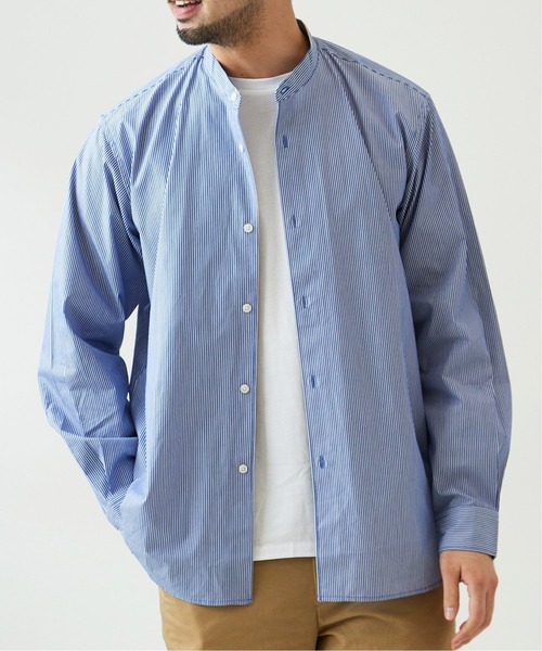 417 EDIFICE（フォーワンセブンエディフィス）の「WEB限定【シャツ+カットソーの2点セット】ストライプノーカラー / Tシャツ（シャツ/ブラウス・メンズ・ブラック/ネイビー・X-LARGE/SMALL/MEDIUM/LARGE）」の2枚目の写真