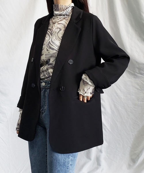 ロージーモンスター❤︎ペプラムマニッシュテーラードジャケット 9color 】袖ロールアップダブルテーラードジャケット（テーラード