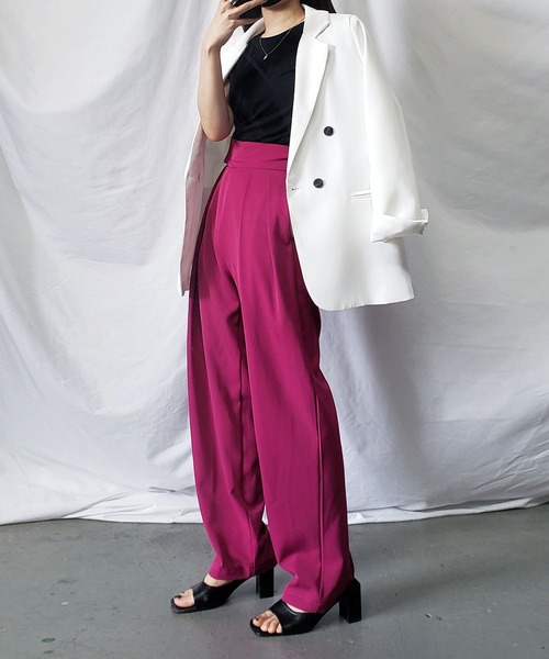 エルメネジルド　コードレーン　ラズベリーピンク　テーラードジャケット　54c 9color 】袖ロールアップダブルテーラードジャケット（テーラード