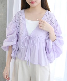 moment+ | *New Arrival*インド綿100％コットンボイル カットワーク刺繍ショート丈カーデブラウス(シャツ/ブラウス)