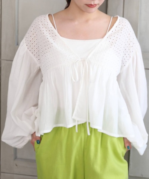 moment+（モーメントプラス）の「インド綿100％コットンボイル カットワーク刺繍ショート丈カーデブラウス（シャツ/ブラウス・レディース・ブラック/オフホワイト/ミント/ラベンダー・FREE）」の17枚目の写真