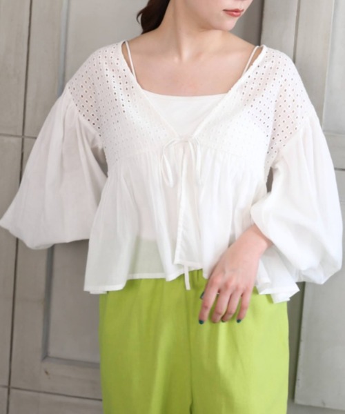 moment+（モーメントプラス）の「インド綿100％コットンボイル カットワーク刺繍ショート丈カーデブラウス（シャツ/ブラウス・レディース・ブラック/オフホワイト/ミント/ラベンダー・FREE）」の19枚目の写真