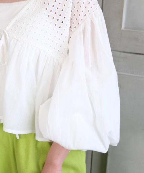 moment+（モーメントプラス）の「インド綿100％コットンボイル カットワーク刺繍ショート丈カーデブラウス（シャツ/ブラウス・レディース・ブラック/オフホワイト/ミント/ラベンダー・FREE）」の22枚目の写真