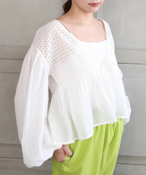 moment+（モーメントプラス）の「インド綿100％コットンボイル カットワーク刺繍ショート丈カーデブラウス（シャツ/ブラウス・レディース・ブラック/オフホワイト/ミント/ラベンダー・FREE）」の18枚目の写真