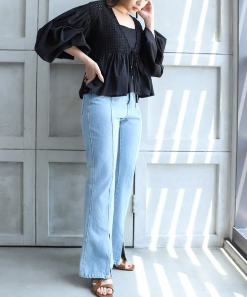 moment+（モーメントプラス）の「インド綿100％コットンボイル カットワーク刺繍ショート丈カーデブラウス（シャツ/ブラウス・レディース・ブラック/オフホワイト/ミント/ラベンダー・FREE）」の16枚目の写真