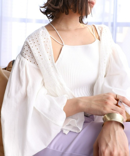 moment+（モーメントプラス）の「インド綿100％コットンボイル カットワーク刺繍ショート丈カーデブラウス（シャツ/ブラウス・レディース・ブラック/オフホワイト/ミント/ラベンダー・FREE）」の11枚目の写真