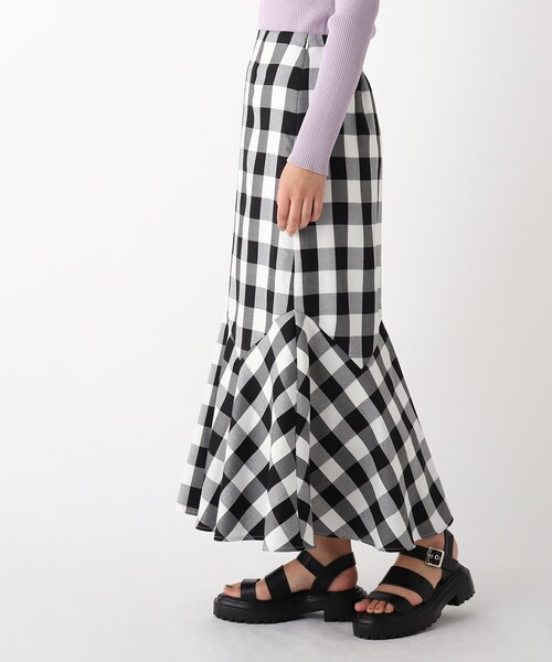 OPAQUE.CLIP（オペークドットクリップ）の「◆TCギンガムチェック キリカエマーメイドスカート（スカート・レディース・ブラック系2/黄緑系3・40/38/42/36）」の4枚目の写真