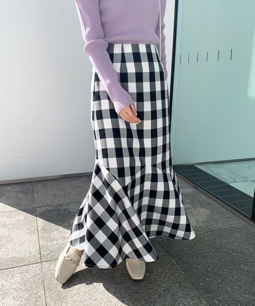 OPAQUE.CLIP（オペークドットクリップ）の「◆TCギンガムチェック キリカエマーメイドスカート（スカート・レディース・ブラック系2/黄緑系3・40/38/42/36）」の13枚目の写真