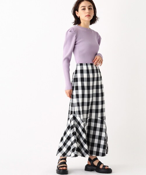 OPAQUE.CLIP（オペークドットクリップ）の「◆TCギンガムチェック キリカエマーメイドスカート（スカート・レディース・ブラック系2/黄緑系3・40/38/42/36）」の17枚目の写真