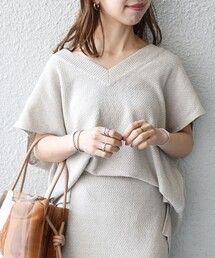 SHIPS any:〈手洗い可能〉リネン ミックス フレンチスリーブ Vネック プルオーバー