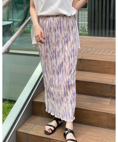 LiSeek（リシーク）の「【LiSeeK】柄プリーツタイトロングスカート（スカート・レディース・グレー/オレンジ/グリーン・FREE）」の3枚目の写真