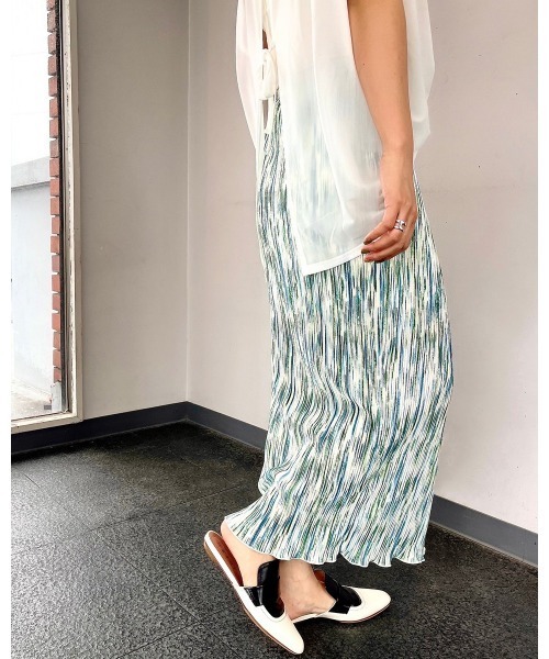 LiSeek（リシーク）の「【LiSeeK】柄プリーツタイトロングスカート（スカート・レディース・グレー/オレンジ/グリーン・FREE）」の9枚目の写真