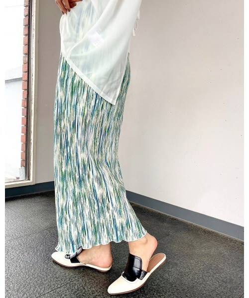 LiSeek（リシーク）の「【LiSeeK】柄プリーツタイトロングスカート（スカート・レディース・グレー/オレンジ/グリーン・FREE）」の6枚目の写真