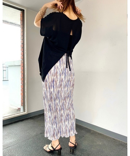 LiSeek（リシーク）の「【LiSeeK】柄プリーツタイトロングスカート（スカート・レディース・グレー/オレンジ/グリーン・FREE）」の5枚目の写真