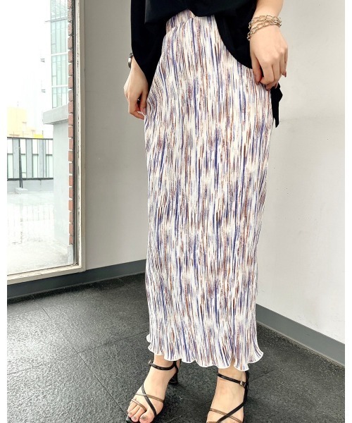 LiSeek（リシーク）の「【LiSeeK】柄プリーツタイトロングスカート（スカート・レディース・グレー/オレンジ/グリーン・FREE）」の8枚目の写真