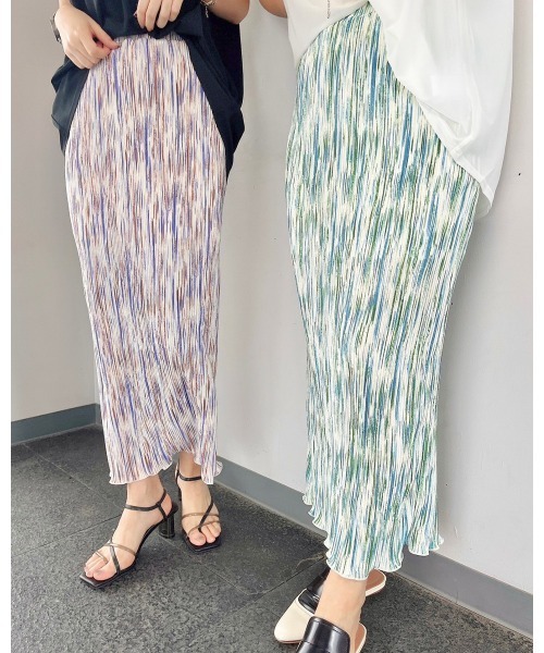 LiSeek（リシーク）の「【LiSeeK】柄プリーツタイトロングスカート（スカート・レディース・グレー/オレンジ/グリーン・FREE）」の10枚目の写真