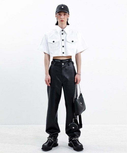BASIC COTTON(ベーシックコットン)の「【BASIC COTTON/ベーシックコットン】LEATHER HOBO BAG / 肩掛け鞄 カバン 斜め掛けカバン レザーバッグ フェイクレザー ショルダーバッグ ハンドバッグ チェーンバッグ ミニバッグ 韓国ブランド 韓国ファッション(ショルダーバッグ・メンズ・ブラック・ONE SIZE)」の19枚目の写真