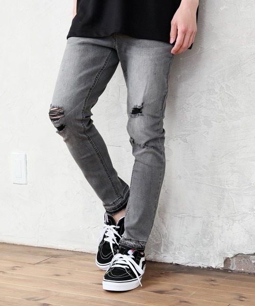 TopIsm（トップイズム）の「ダメージ加工 スーパーストレッチ アンクルデニムパンツ（デニムパンツ・メンズ・ブラック/グレー/インディゴブルー/ブルー/ライトグレー・L/XL/M）」の3枚目の写真