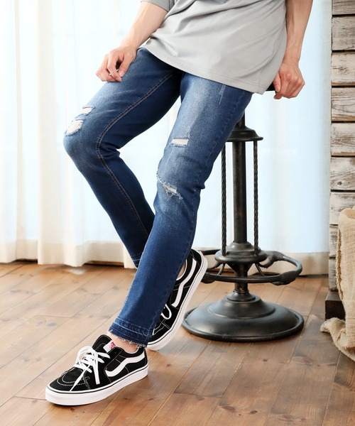 TopIsm（トップイズム）の「ダメージ加工 スーパーストレッチ アンクルデニムパンツ（デニムパンツ・メンズ・ブラック/グレー/インディゴブルー/ブルー/ライトグレー・L/XL/M）」の4枚目の写真