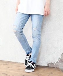 ダメージ加工 スーパーストレッチ アンクルデニムパンツ