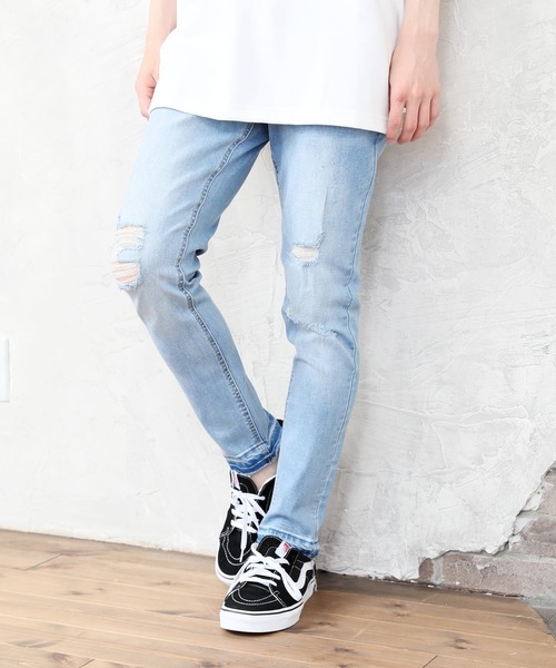 TopIsm（トップイズム）の「ダメージ加工 スーパーストレッチ アンクルデニムパンツ（デニムパンツ・メンズ・ブラック/グレー/インディゴブルー/ブルー/ライトグレー・L/XL/M）」の5枚目の写真