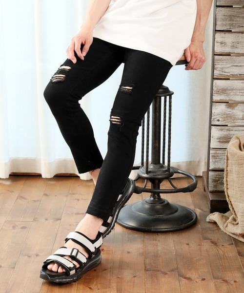 TopIsm（トップイズム）の「ダメージ加工 スーパーストレッチ アンクルデニムパンツ（デニムパンツ・メンズ・ブラック/グレー/インディゴブルー/ブルー/ライトグレー・L/XL/M）」の2枚目の写真