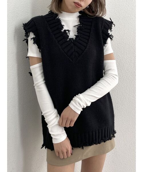 EMODA（エモダ）の「クラッシュオーバーニットベスト（ベスト・レディース・ホワイト/ブラック/グレー・FREE）」の7枚目の写真