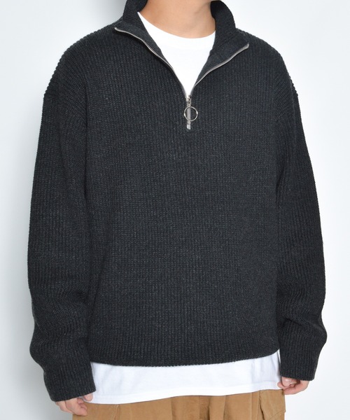 anown(アノン)の「ハーフジップハイネックオーバーニット(ニット/セーター・メンズ・グリーン/チャコールグレー・FREE)」の21枚目の写真