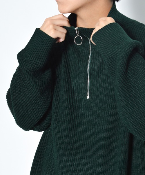 anown(アノン)の「ハーフジップハイネックオーバーニット(ニット/セーター・メンズ・グリーン/チャコールグレー・FREE)」の8枚目の写真