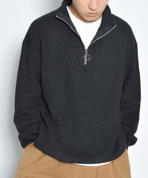 anown(アノン)の「ハーフジップハイネックオーバーニット(ニット/セーター・メンズ・グリーン/チャコールグレー・FREE)」の19枚目の写真