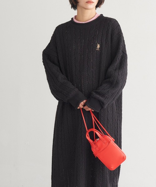 U.S. POLO ASSN.(ユーエスポロアッスン)の「U.S. POLO ASSN. /ユーエスポロアッスン 別注 ワンポイント刺繍 ケーブルニットワンピース(ワンピース・レディース・ブルー/グレイッシュベージュ/アイボリー/ブラック・FREE)」の6枚目の写真