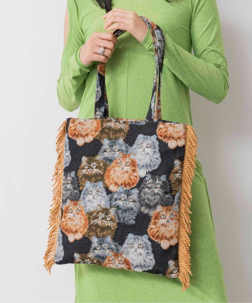 Casselini（キャセリーニ）の「Casselini(キャセリーニ)ネコジャガードトート（トートバッグ・レディース・ブラック/アイボリー・FREE）」の2枚目の写真