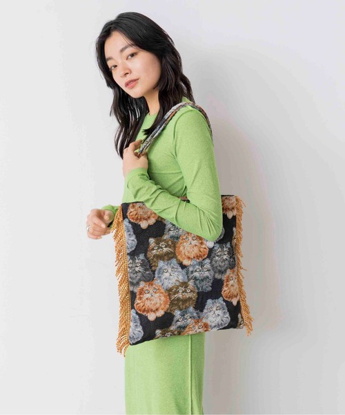 Casselini（キャセリーニ）の「Casselini(キャセリーニ)ネコジャガードトート（トートバッグ・レディース・ブラック/アイボリー・FREE）」の8枚目の写真