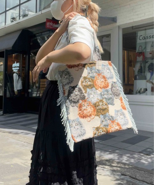 Casselini（キャセリーニ）の「Casselini(キャセリーニ)ネコジャガードトート（トートバッグ・レディース・ブラック/アイボリー・FREE）」の19枚目の写真