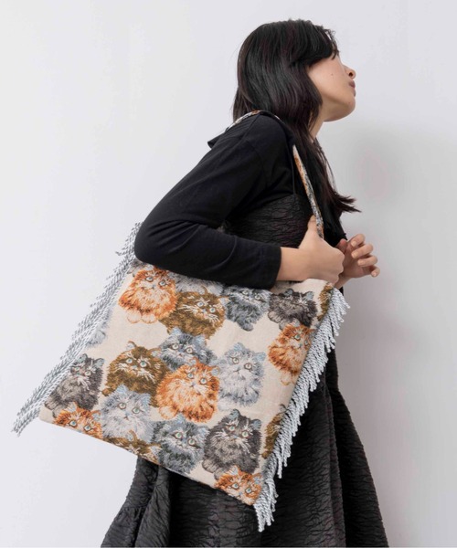 Casselini（キャセリーニ）の「Casselini(キャセリーニ)ネコジャガードトート（トートバッグ・レディース・ブラック/アイボリー・FREE）」の16枚目の写真